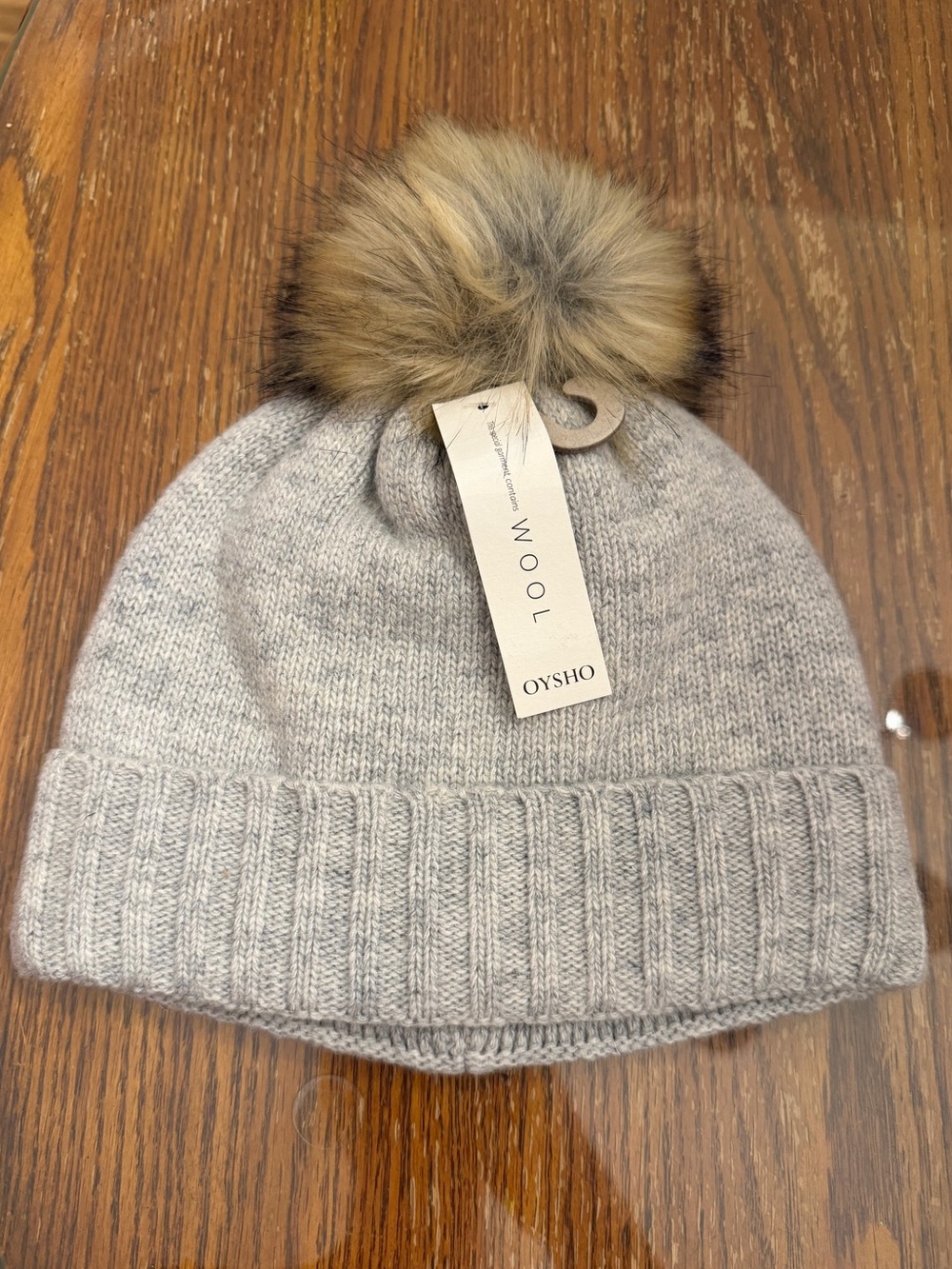 Oysho- Light Gray Wool Pom-Pom Beanie